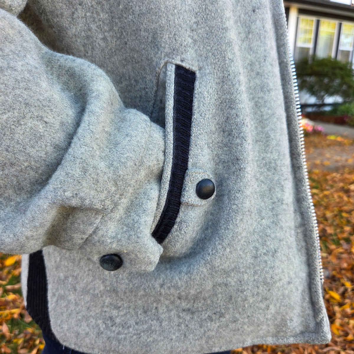 Vintage Grey Wool Jacket - Quilted Red Lining