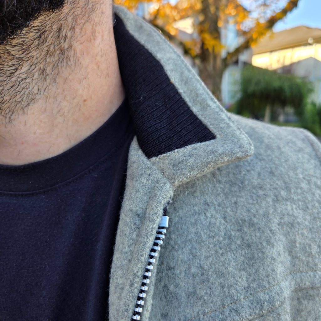 Vintage Grey Wool Jacket - Quilted Red Lining