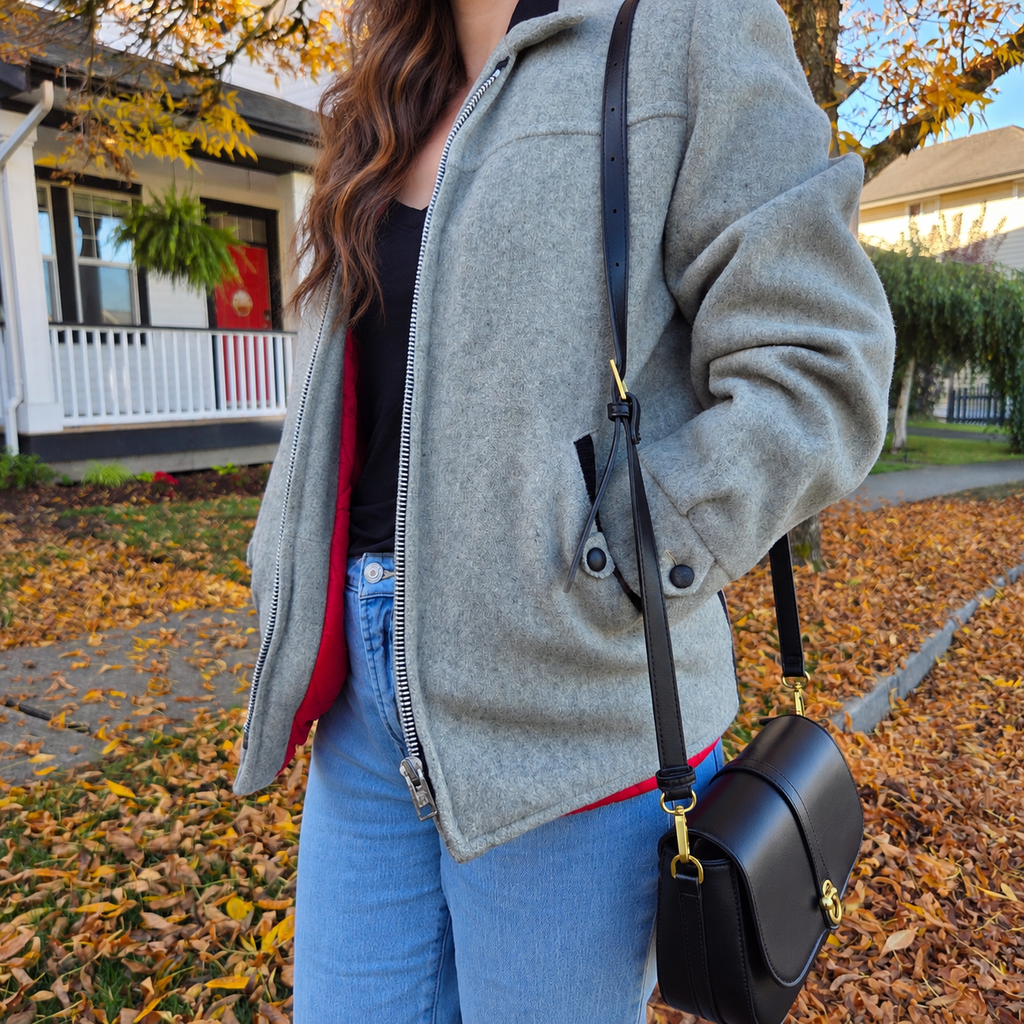 Vintage Grey Wool Jacket - Quilted Red Lining