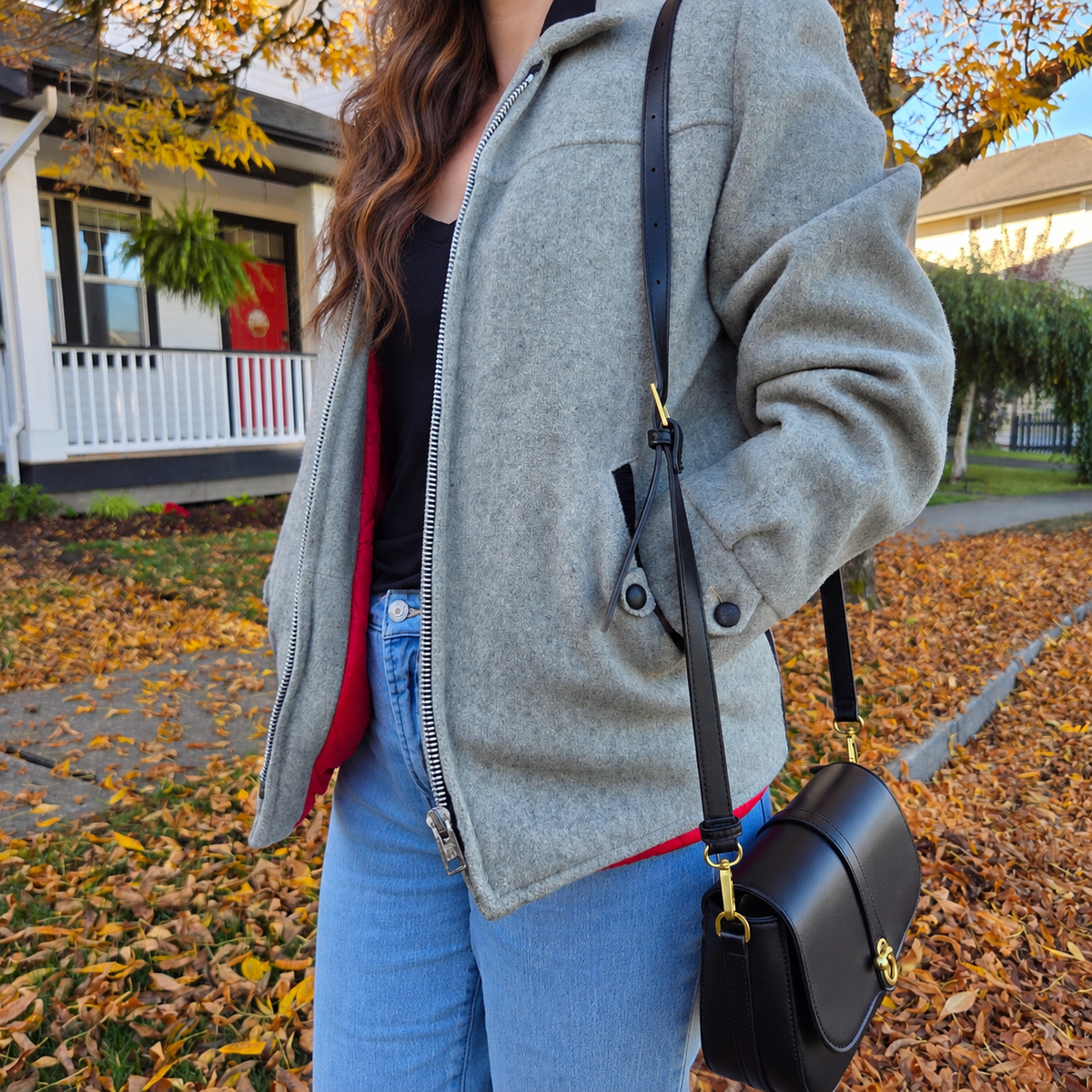 Vintage Grey Wool Jacket - Quilted Red Lining