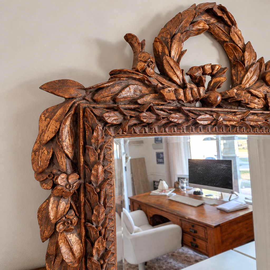 French Provincial-Style Ornate Carved Vintage Mirror