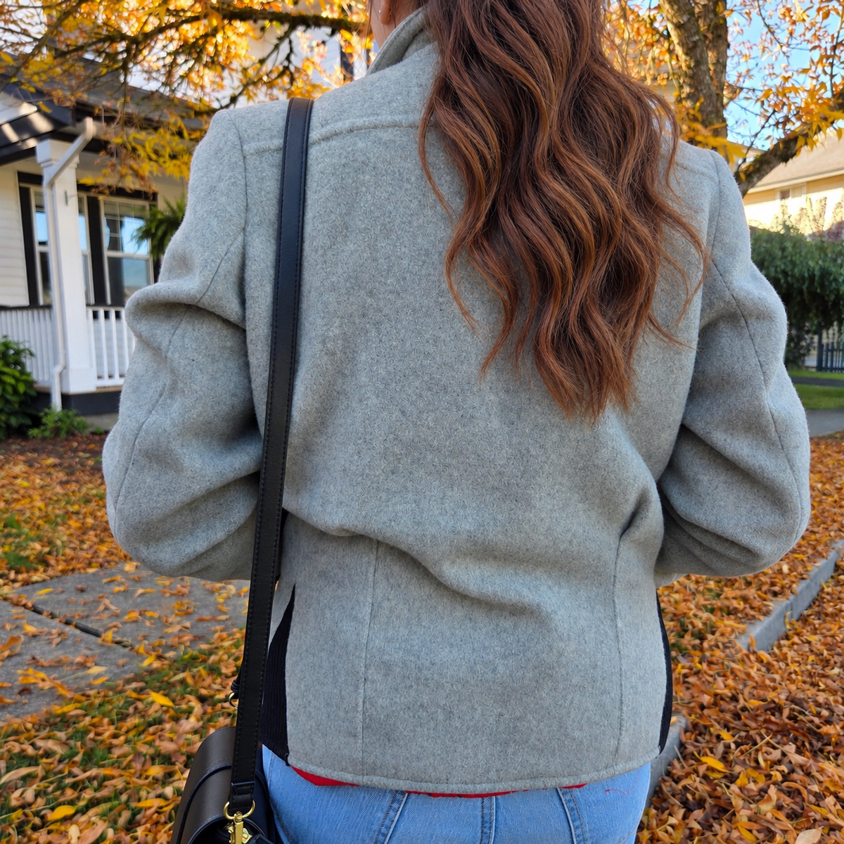 Vintage Grey Wool Jacket - Quilted Red Lining